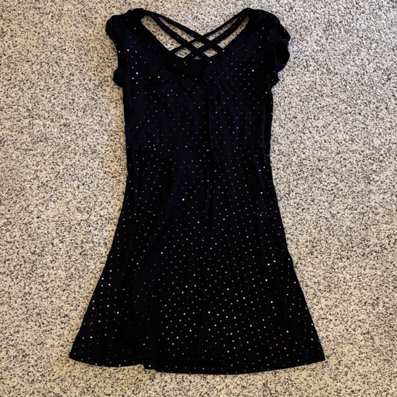 Girls 12y Black So Dress with Silver Dot Accents and Crisscross Neckline - Picture 3 of 4